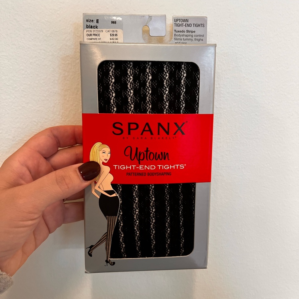 SPANX Women Black Tuxedo Stripe Tight End Tights Bodyshaping Sz E NEW Shapewear